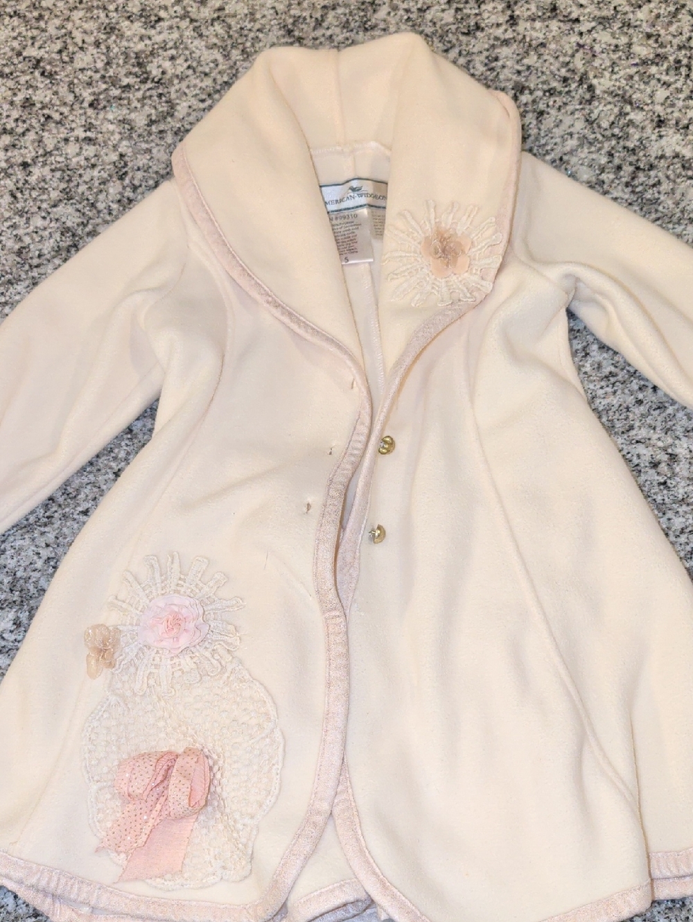 Girls' Cream Floral Appliqué Cape Coat - Charming Kids' Outerwear